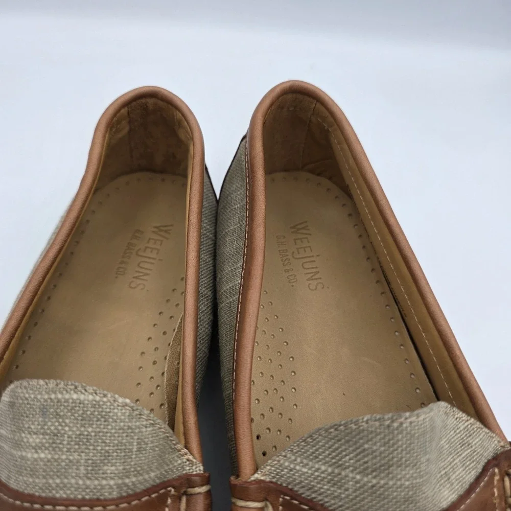 G.H. Bass Weejuns Larson Loafer Tan Beige Canvas Brown Leather Shoes 9.5 D Men's